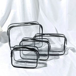 Trousse de Toilette de Voyage Compacte en PVC Imperméable et Tendance pour Femme, Sac à Maquillage Cosmétique avec Fermeture Éclair et Motif Lettres - Product Image 3