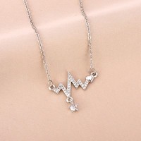 EKG Hartslag Strass Hanger Ketting Goud Zilver Hart Charm CZ Drop Ketting voor Vrouwen Paar Valentijnsdag Sieraden