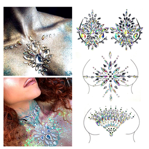 Tatouage de bijoux de poitrine qui brille dans le noir, <span class=keywords><strong>strass</strong></span>, autocollant de poitrine, tatouage temporaire, pierres précieuses pour le corps, pâte pour le <span class=keywords><strong>maquillage</strong></span> de <span class=keywords><strong>festival</strong></span> rave - Product Image 2