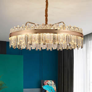 Luxury Modern Pendant Light Switch Control Iron Electroplating Sand Gold Ring <b>Crystal</b> Led <b>Chandeliers</b> - Product Image 1