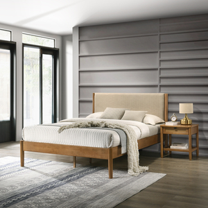 Ensemble de chambre à coucher Vichy en bois de caoutchouc, 2 pièces, lit plateforme avec table de chevet, taille Queen - Product Image 1
