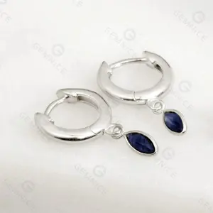 Gemnel Marquise Blue Sapphire 925 Sterling Silver Luxury Huggie Hoop Earrings