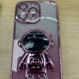 Convient pour IPhone15 Phone Case Glitter Powder Electroplating Astronaut Bracket 14 Self-contained Lens <span class=keywords><strong>Film</strong></span> Transparent P - Product Image 5