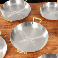 Wajan Penggorengan Datar Bergagang Ganda Bahan Stainless Steel 304 untuk Paella Seafood Spanyol, Cocok untuk Restoran Barat, Steak, dan Hadiah Bisnis