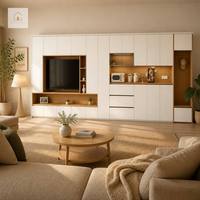 Meuble TV mural moderne de luxe XINGRUO pour salon, avec niche multimédia encastrée, étagères ouvertes et rangement personnalisé