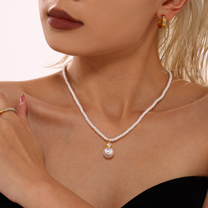 สร้อยคอชุบทอง18K ทำจากไทเทเนียมจี้เพทายไข่มุกเปลือกหอยขนาดใหญ่เครื่องประดับกันน้ำสำหรับผู้หญิง - Product Image 5