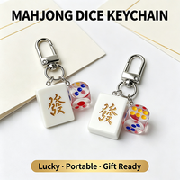 Porte-clés Mahjong chinois « Fa », porte-clés en résine en forme de tuile de Mahjong avec dés, porte-clés porte-bonheur pour cadeau de fête