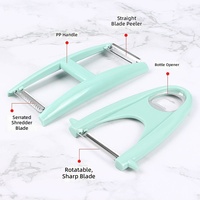 Ensemble de 2 éplucheurs multifonctionnels pour légumes et fruits, lame en acier inoxydable, trancheuse julienne, outil de pelage avec ouvre-bouteille, portable