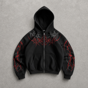 Felpa con Cappuccio e Zip Personalizzata con Stampa Grafica a Ragnatela, <span class=keywords><strong>Abbigliamento</strong></span> Uomo, Felpe Streetwear con Polsini a Costine, OEM ODM Vendita all'Ingrosso - Product Image 3