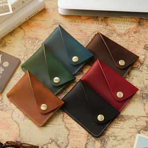 Porte-cartes minimaliste en cuir de vachette, petite bourse créative à bouton-pression, étui à cartes rétro japonais en cuir Crazy Horse - Product Image 1