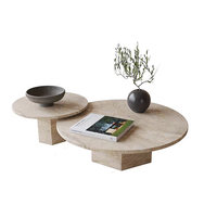 Table basse KENVY moderne pour salon, en travertin durable, avec cadre en marbre et panneau en bois de style pierre naturelle, pour la décoration intérieure