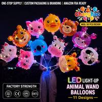 Ballons en aluminium lumineux en forme de tête d'animal LED de 18 pouces, tigre et canard, avec bâtonnet, pour enfants, vente en gros