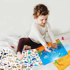 Nouveauté : Livre d'autocollants DIY réutilisable pour enfants, avec 5 scènes adorables d'animaux et de dinosaures, pour garçons et filles - Product Image 1