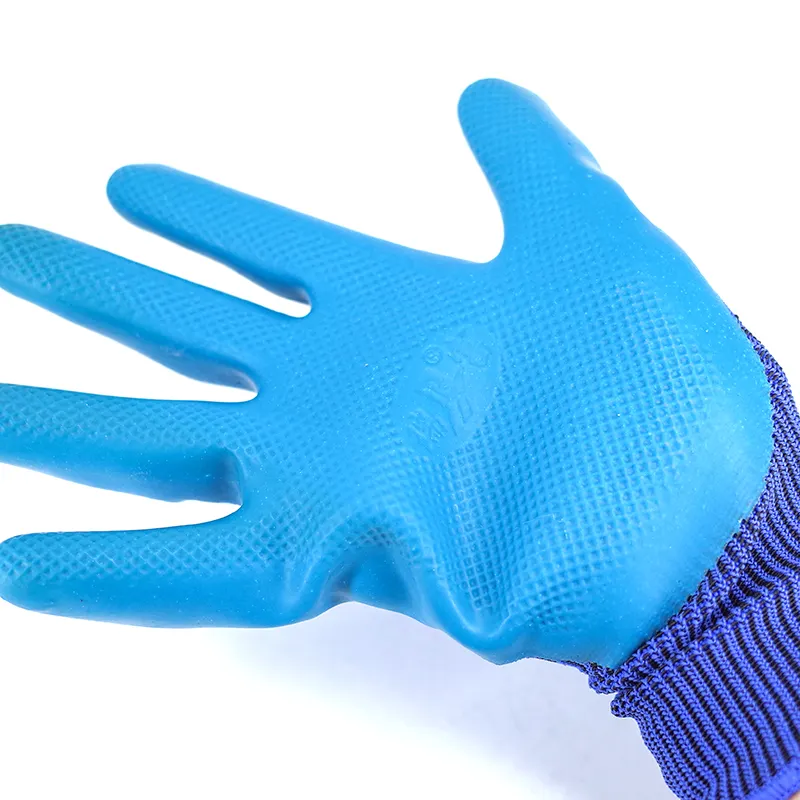 13 Maß Blau Nylon Blau Latex Handflächenaufziehen Sicherheit Arbeiter Herren Latex Falten beschichteter Handschuh