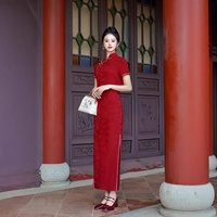 Nouvelle collection été 2026 : Robe longue Cheongsam élégante pour femme, style chinois, tenue de spectacle, vente en gros, modèle court