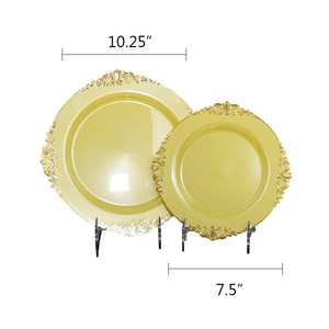 Assiettes rondes jetables de luxe en <span class=keywords><strong>plastique</strong></span> écologique dorées et gaufrées de 7,5 pouces et 10,25 pouces, compatibles lave-vaisselle, pour mariage - Product Image 3