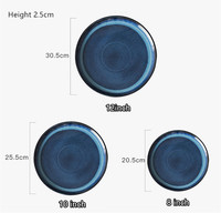 Assiette de table en porcelaine émaillée bleue effet four, vaisselle décorative en céramique pour mariage, assiettes à steak, plats de service pour desserts