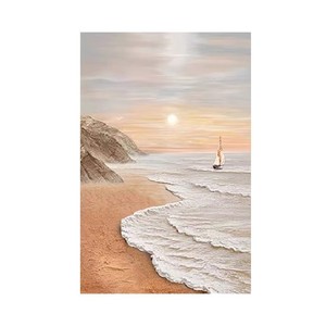 Peinture à l'huile peinte à la main, paysage marin au lever du soleil, art mural vertical pour salon, fond de canapé, sans cadre, effet 3D décoratif - Product Image 5