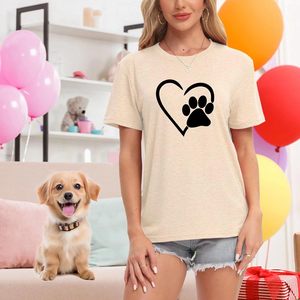 T-shirt Paw Love pour femmes, motif de patte de cœur, mignon, pour maman de chien, manches courtes, décontracté - Product Image 2