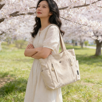 Sac fourre-tout en toile de couleur unie avec logo personnalisé JSBAG, grande capacité, ouverture double sens, pour femme, pour les trajets quotidiens, mode toutes saisons