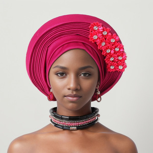 Autogele africain pour <span class=keywords><strong>femme</strong></span>, Turban Gele nigérian prêt-à-porter avec broderie, Coiffe de <span class=keywords><strong>mariage</strong></span>, Coiffe de fête, <span class=keywords><strong>Chapeaux</strong></span> de cérémonie - Product Image 3