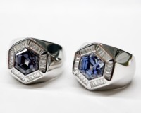 Eisblauer Labor-Saphir Pinky-Ring S925 Sterling Silber 18K Vergoldung Massivgold Anlaufgeschütztes Akzentband Luxuriöses Sechseck