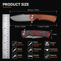 Couteau de poche original en fibre de carbone, couteau pliant portable d'extérieur en acier Damas, couteau multi-outils de bushcraft avec cœur en VG10, DM032-1
