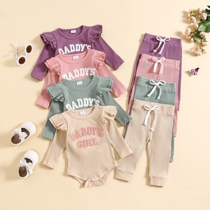 Vêtements pour enfants <span class=keywords><strong>Combinaison</strong></span> longue à manches longues pour <span class=keywords><strong>fille</strong></span> Couleur bonbon Côtelé Broderie de lettres Douceur en coton Mode - Product Image 1