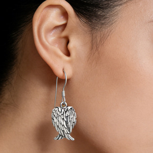 Orecchini pendenti a forma di cuore con ali d'angelo per donna, gioielli eleganti e romantici - Product Image 2