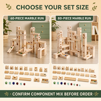 Ensemble de blocs de construction en bois pour circuit de billes, 60/80 pièces, en bois naturel, avec billes en verre, pour garçons de 8 à 13 ans