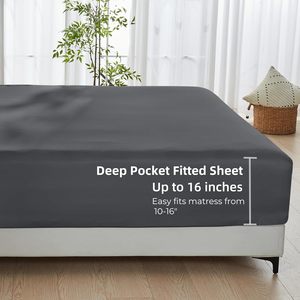 <span class=keywords><strong>Drap</strong></span>-<span class=keywords><strong>housse</strong></span> en rayonne de bambou de 16 pouces <span class=keywords><strong>Drap</strong></span> de fond de refroidissement super doux 4 sangles de coin élastiques Draps plats ajustés foncés - Product Image 6