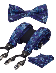 Mode Floral Bretelles En Cuir 6 Clip Bretelles Vintage Casual Suspensorio Noeud Papillon Hanky Ensemble Sangle Bretele Père/Mari Cadeau - Product Image 3