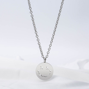 yunnique Unisex Stainless Steel <b>Necklace</b> Cartoon Smiley Face Pendant <b>Long</b> Chain Fashion Jewelry For Men And Women - Product Image 2
