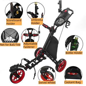 Carro de golf ligero con 3 ruedas giratorias, altura ajustable, carrito de bolsa de golf para todas las edades con paraguas y portavasos - Product Image 5