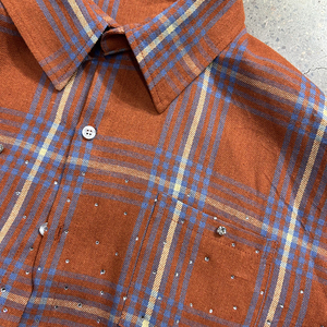Camicia a Quadri Arancione di Alta Qualità per <span class=keywords><strong>Uomo</strong></span> con Strass, Moda Primavera-Autunno, Camicia <span class=keywords><strong>in</strong></span> <span class=keywords><strong>Flanella</strong></span> a Maniche Lunghe - Product Image 3