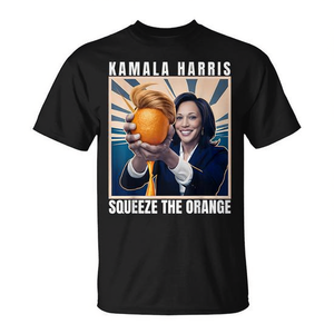 T-shirt unisexe Kamala Harris Squeeze The Orange, à manches courtes, col rond, impression numérique, vêtements promotionnels - Product Image 2