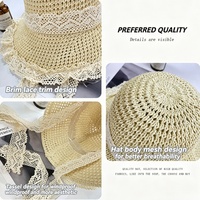 Chapeau de plage d'été en dentelle pour femme, grand bord en fourrure, protection UV, idéal pour les vacances en bord de mer et les voyages, style décontracté, protection solaire