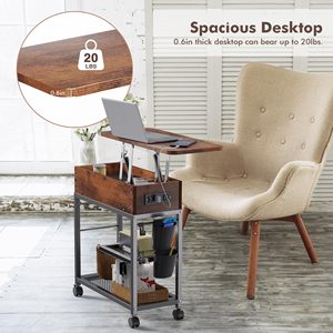 Tavolo rustico marrone con portaoggetti, vano nascosto e ripiano aperto con porta USB e prese AC sollevare tavolino <span class=keywords><strong>da</strong></span> caffè - Product Image 5