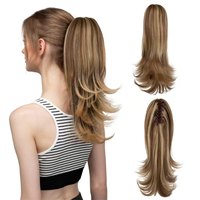 Extensions de cheveux synthétiques en queue de cheval ondulée courte et épaisse de 12 pouces, vente en gros, fibres à haute température, pré-collées, à clipser, pour femmes
