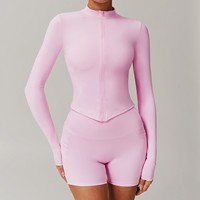 2025 Yoga veste solide en plein air course sport Fitness veste respirant fil col court ensemble