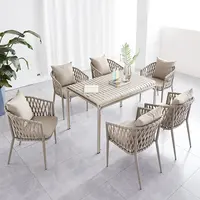 Conjunto de silla y mesa de Bistro de aluminio tejido a mano, muebles de Patio y jardín, sillas de cuerda para exteriores, GP133