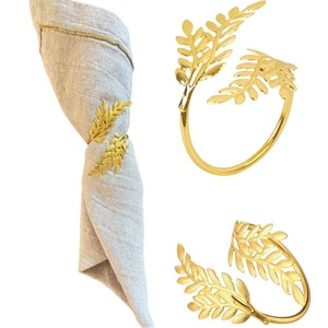 Anneaux de serviette en métal écologiques en gros, en forme de feuilles, pour la décoration de table de mariage, de fête ou de festival - Product Image 1