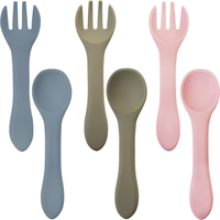 Groothandel Bpa-Vrij Siliconen Servies Set Food Grade Vork En Lepel Voor 0-12 Maanden Baby 'S Kwaliteit Babyvoedingsproducten