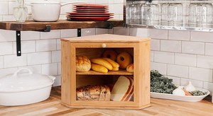 Tùy Chỉnh Bán Buôn Bánh Mì Hộp Tam Giác <span class=keywords><strong>2</strong></span> <span class=keywords><strong>Tier</strong></span> Tre Bánh Mì Lưu Trữ Container <span class=keywords><strong>Bin</strong></span> Cho Nhà Bếp Góc Truy Cập Hàng Đầu - Product Image 6