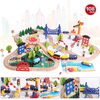 Jouets pour enfants, 108 pièces, train en bois, ensemble de rails, accessoires de gare, pont, modèle ferroviaire, jouets éducatifs