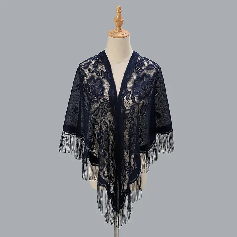 New arrival Solid Hollow Out Tassel Triangular Scarf For Women Elegant Lace Trim Single Layer Breathable Shawls