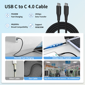 Envío rápido USB4 Cable CE FCC ROHS tipo C 240W Cable trenzado de carga 20Gbps 4K Cables de transferencia de datos para robótica Industrial - Product Image 2