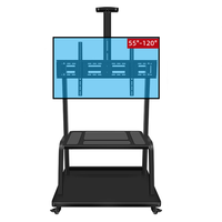 Support TV motorisé en métal pour écran LED de 55 à 120 pouces, chariot électrique réglable en hauteur avec support pour caméra et plateau pour PC