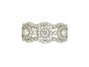 18K White <b>Gold</b> <b>Vintage</b> Filigree Diamond Halo Wide Band <b>Ring</b> Luxury Statement Jewelry For Women - Product Image 3