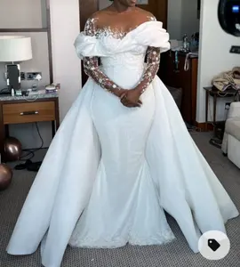 arabic wedding dress bridal gowns New white lace full-body beaded noble temperament main wedding dress